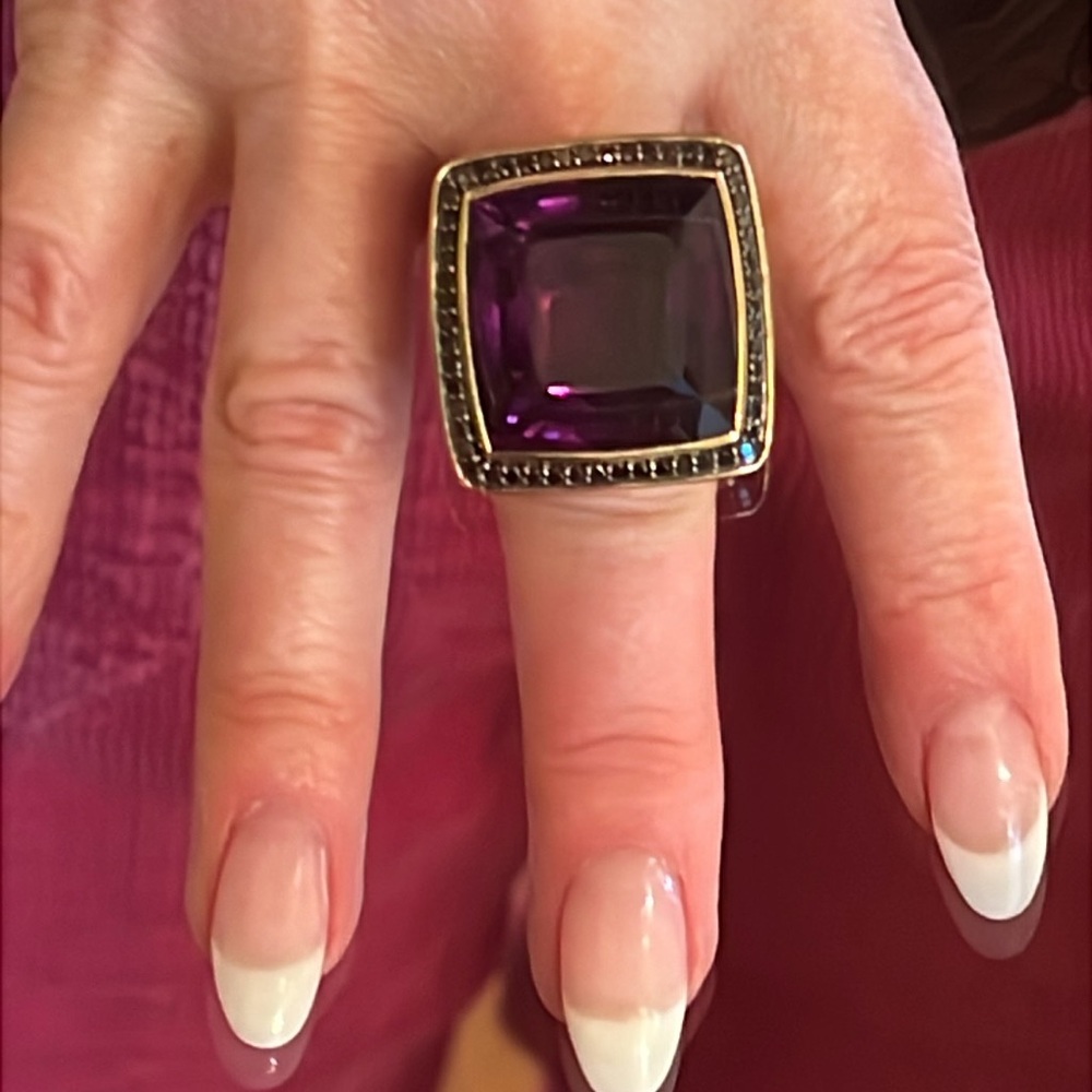John Hardy 18 karat gold, amethyst and Diamond Ring - Picture 5 of 14